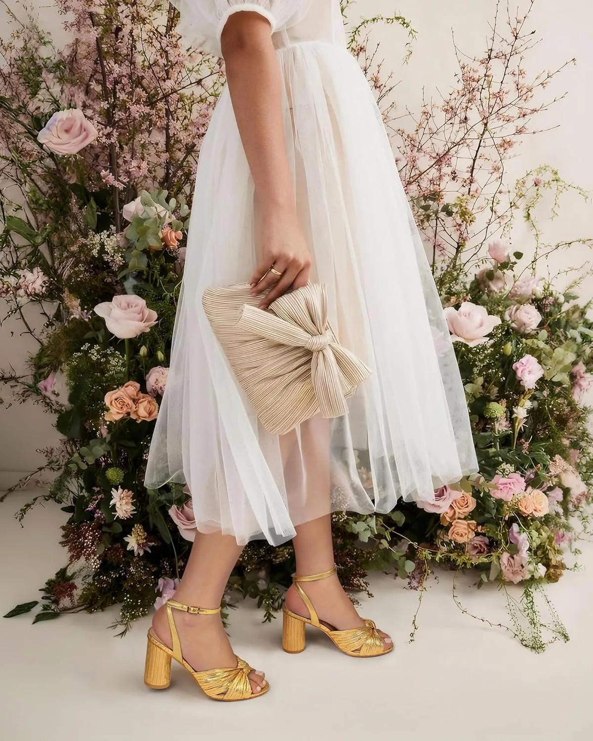 MUCCCUTE Bow Heels for Women Heeled Sandals Chunky Heel Open Toe Ankle Strap Rhinestone Wedding Bridal Dressy Heels