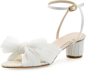 MUCCCUTE Women's Bow Knot Heeled Sandals Ankle Buckle Strap Chunky Heeled Open-toe Comfortable Wedding Party Fashion Heeled