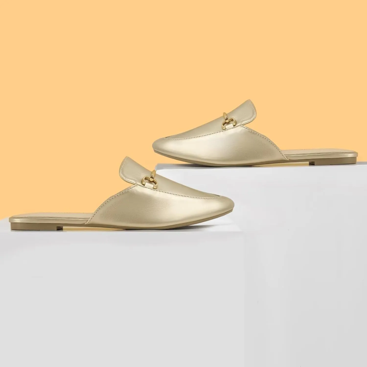 MUSSHOE Mules for Woman Buckle Flats Comfortable Slip on Women Mules Flats Shoes Backless Loafers