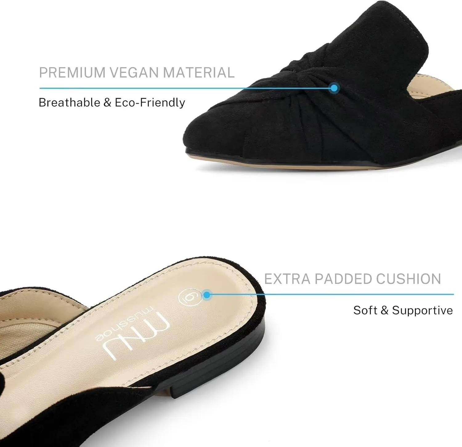 MUSSHOE Mules for Women Flats Comfortable Women Mules Backless Loafers with Knot