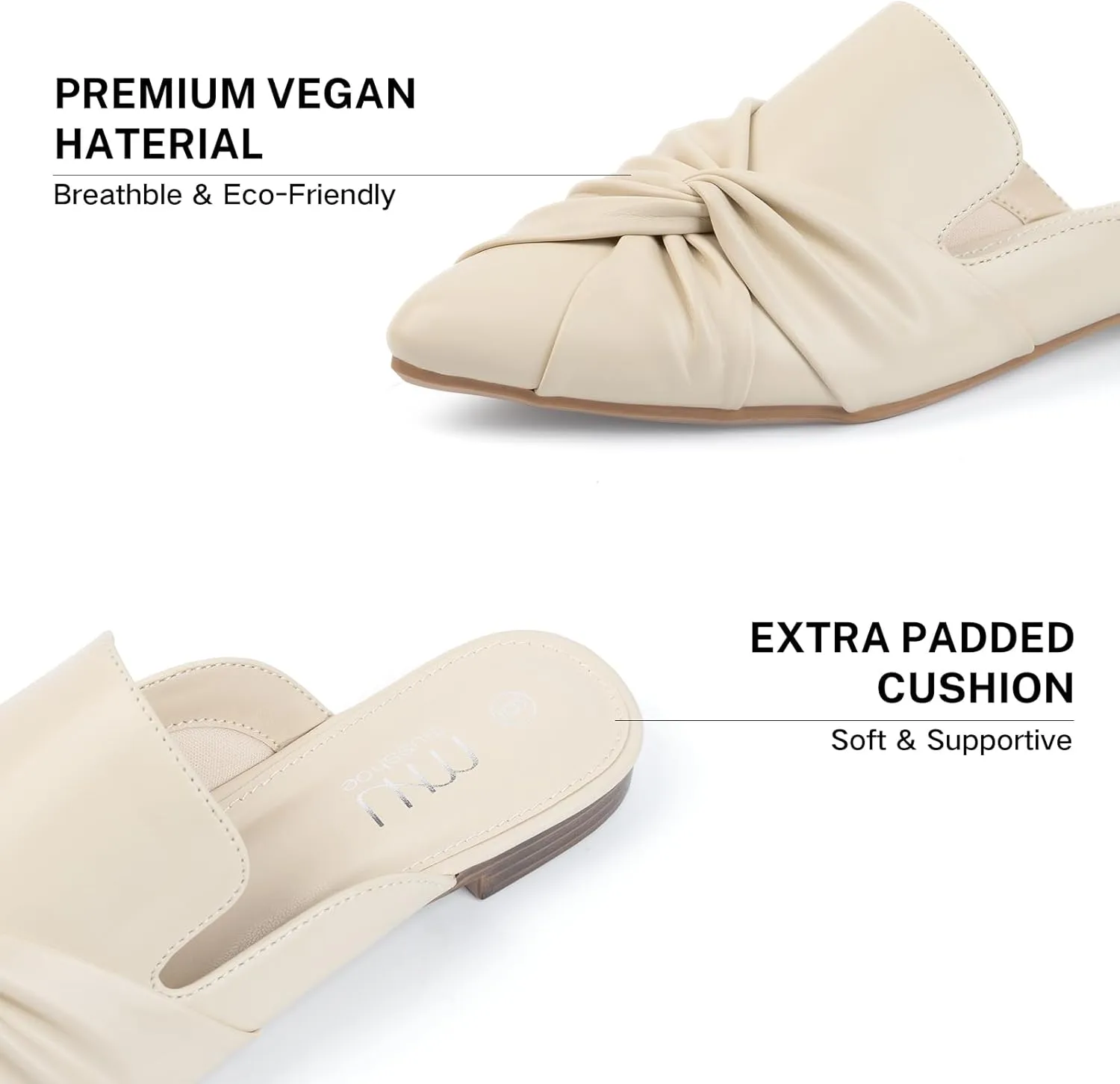 MUSSHOE Mules for Women Flats Comfortable Women Mules Backless Loafers with Knot