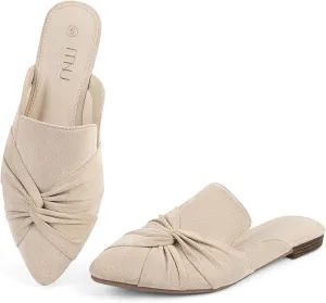 MUSSHOE Mules for Women Flats Comfortable Women Mules Backless Loafers with Knot