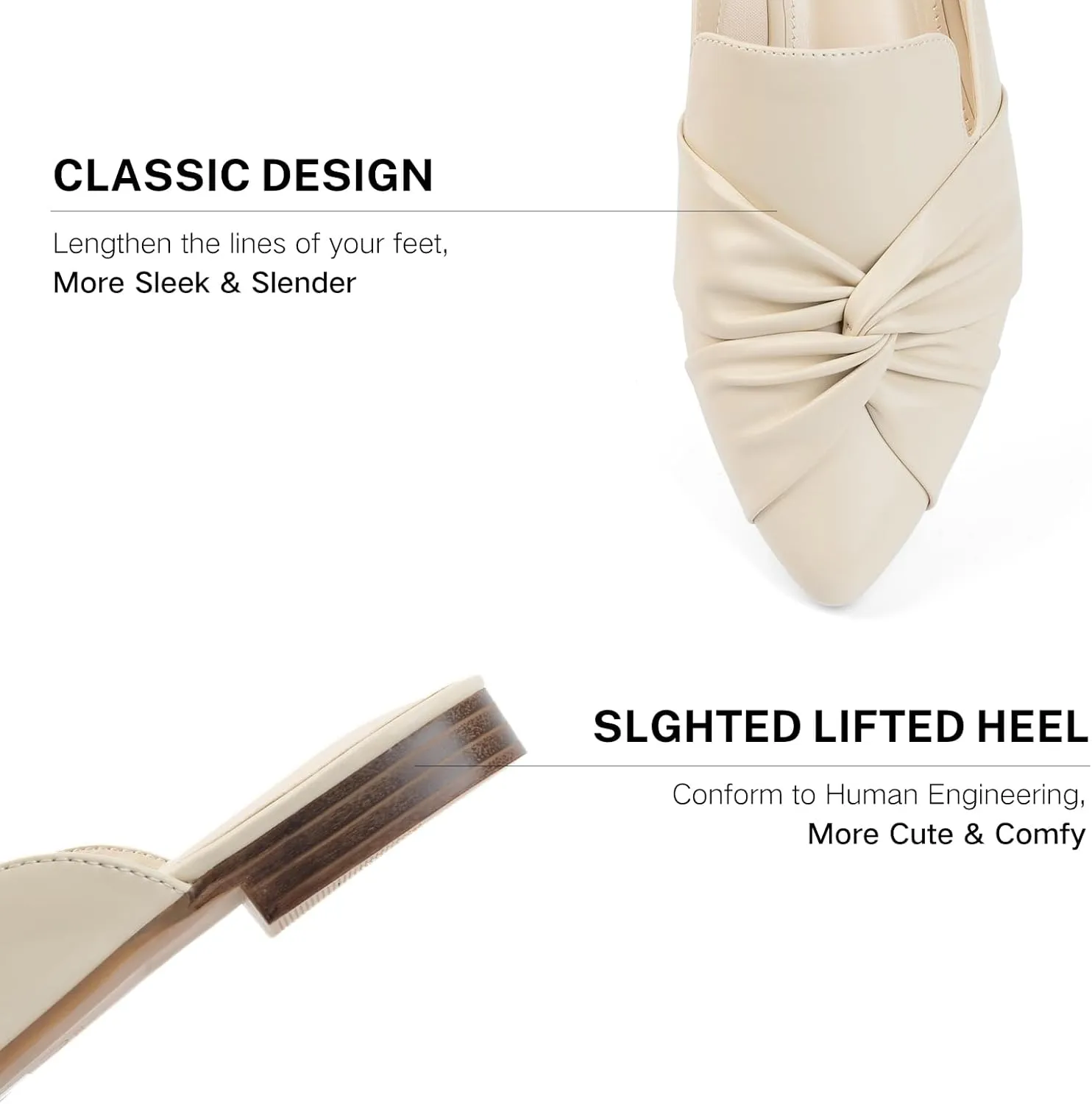 MUSSHOE Mules for Women Flats Comfortable Women Mules Backless Loafers with Knot