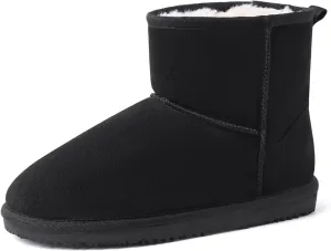 MUSSHOE Winter Boots for Women Classic Snow Boots Comfortable Cow Suede Leather Slip on Booties Fur Lined Warm Boots Waterproof