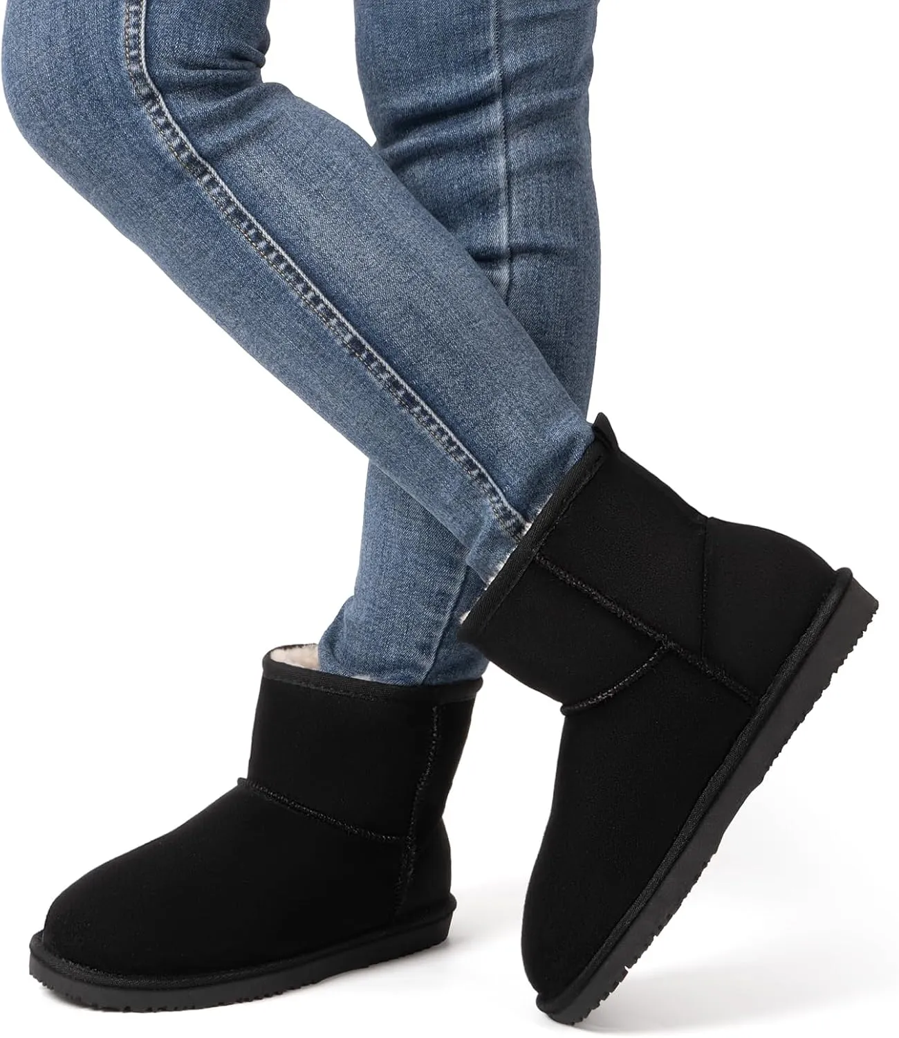 MUSSHOE Winter Boots for Women Classic Snow Boots Comfortable Cow Suede Leather Slip on Booties Fur Lined Warm Boots Waterproof