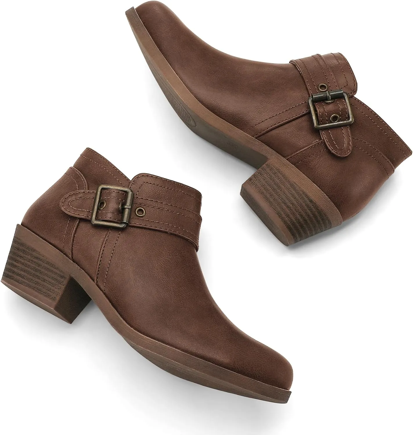 mysoft Women's Ankle Boots Low Chunky Stacked Heel Comfortable Round Toe booties with Side Zipper Shoes