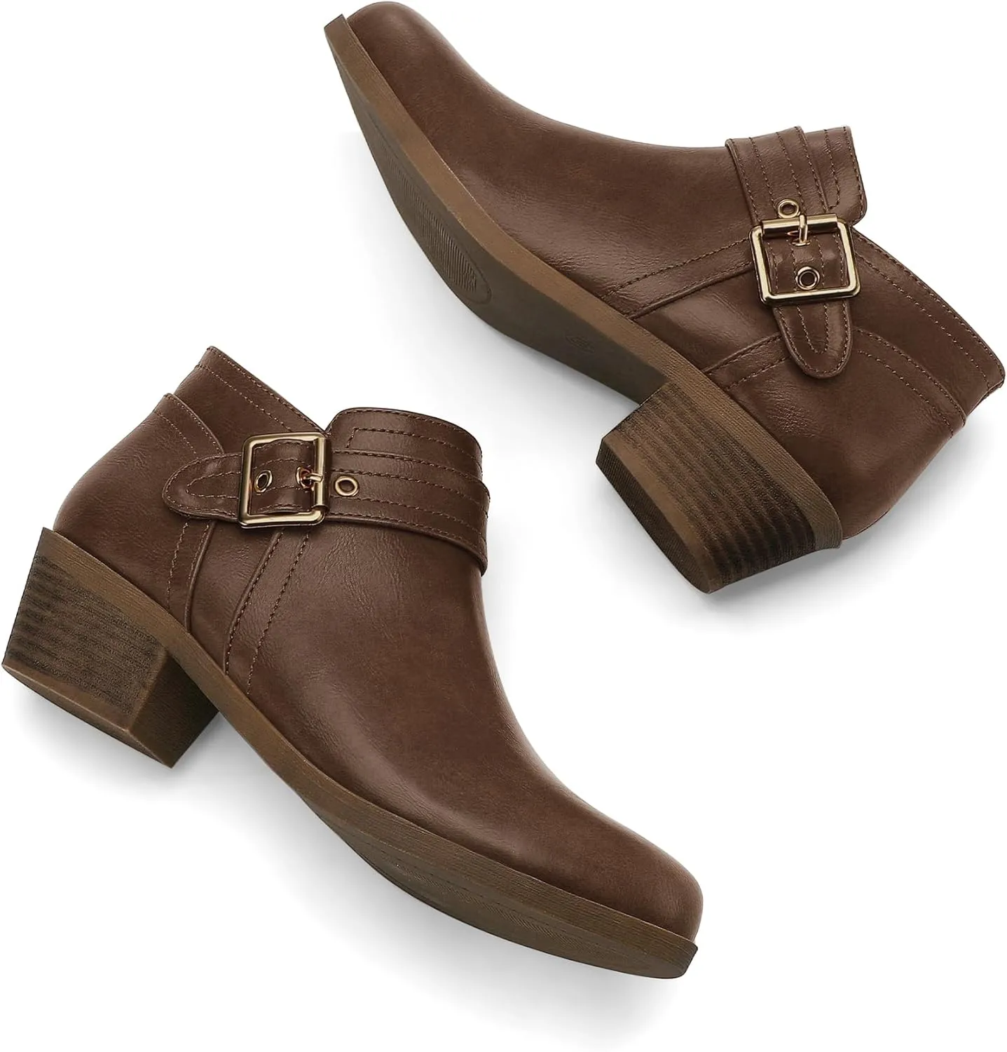 mysoft Women's Ankle Boots Low Chunky Stacked Heel Comfortable Round Toe booties with Side Zipper Shoes