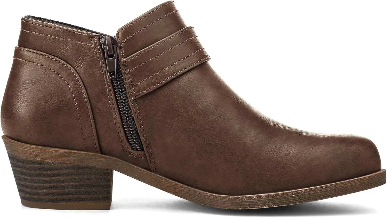 mysoft Women's Ankle Boots Low Chunky Stacked Heel Comfortable Round Toe booties with Side Zipper Shoes