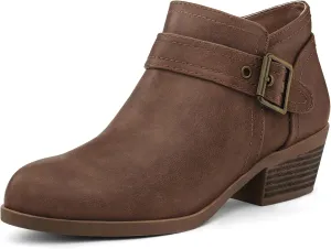 mysoft Women's Ankle Boots Low Chunky Stacked Heel Comfortable Round Toe booties with Side Zipper Shoes