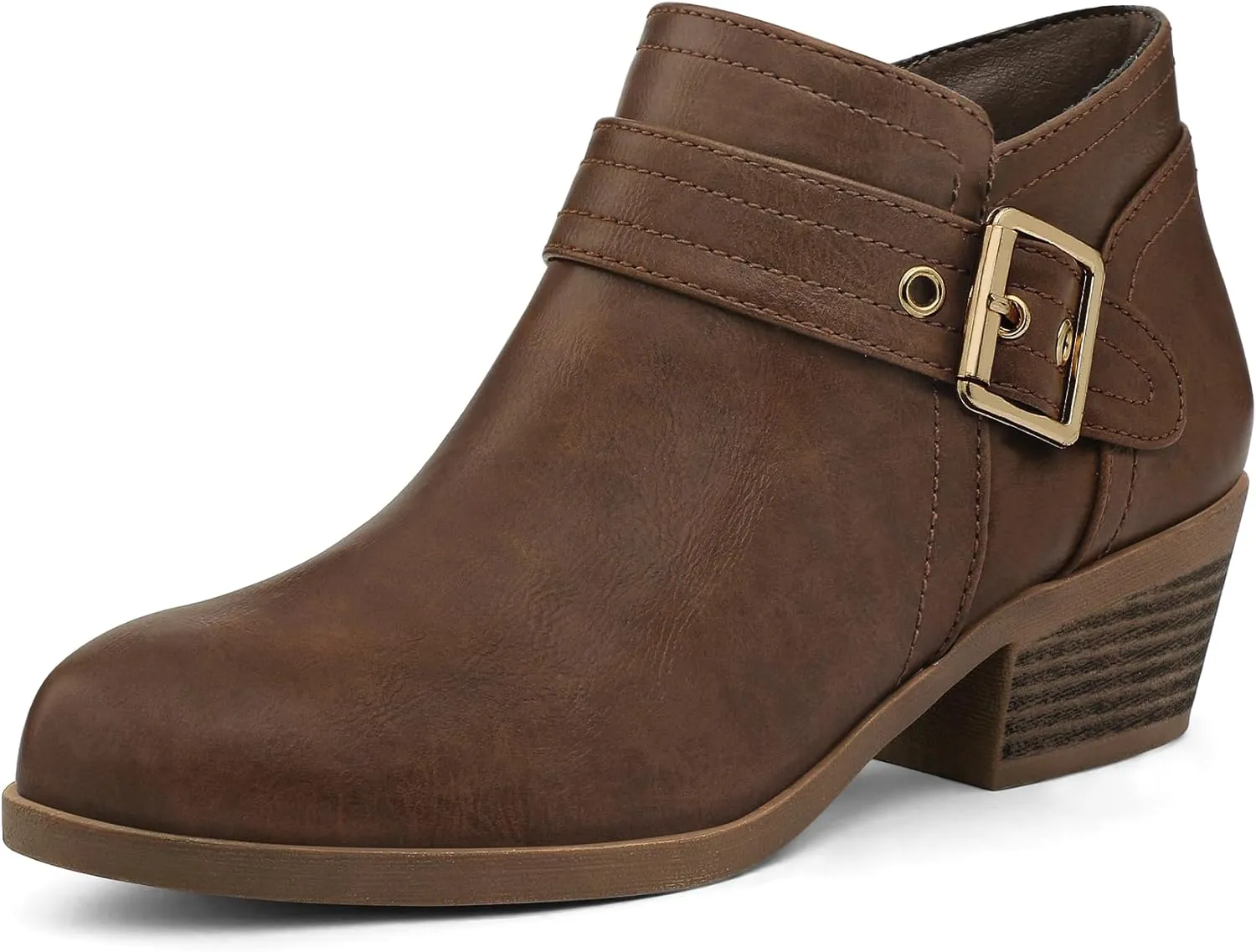 mysoft Women's Ankle Boots Low Chunky Stacked Heel Comfortable Round Toe booties with Side Zipper Shoes