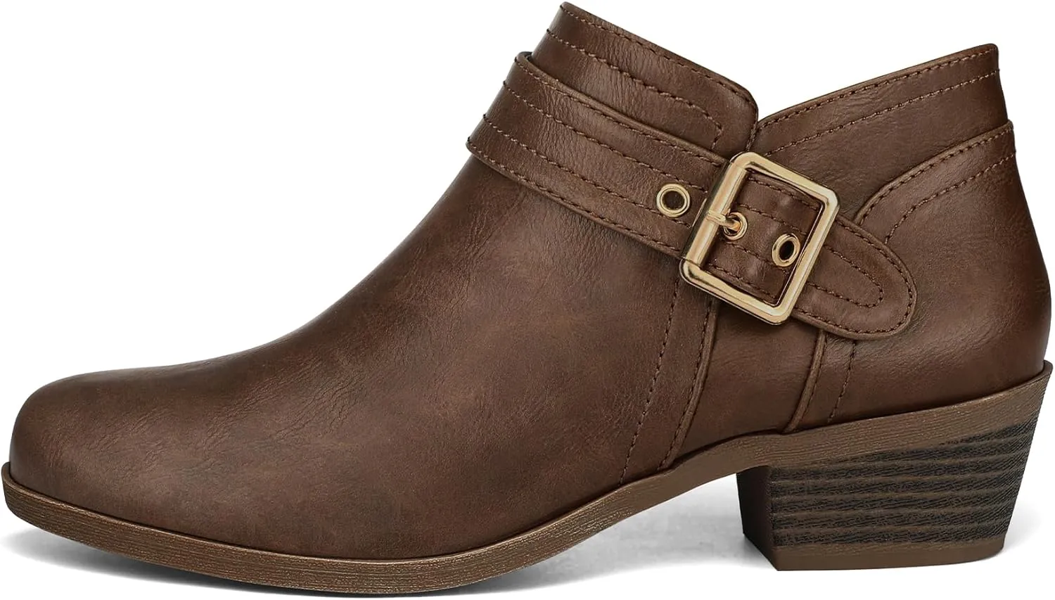 mysoft Women's Ankle Boots Low Chunky Stacked Heel Comfortable Round Toe booties with Side Zipper Shoes