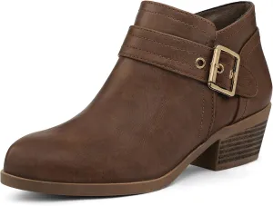 mysoft Women's Ankle Boots Low Chunky Stacked Heel Comfortable Round Toe booties with Side Zipper Shoes