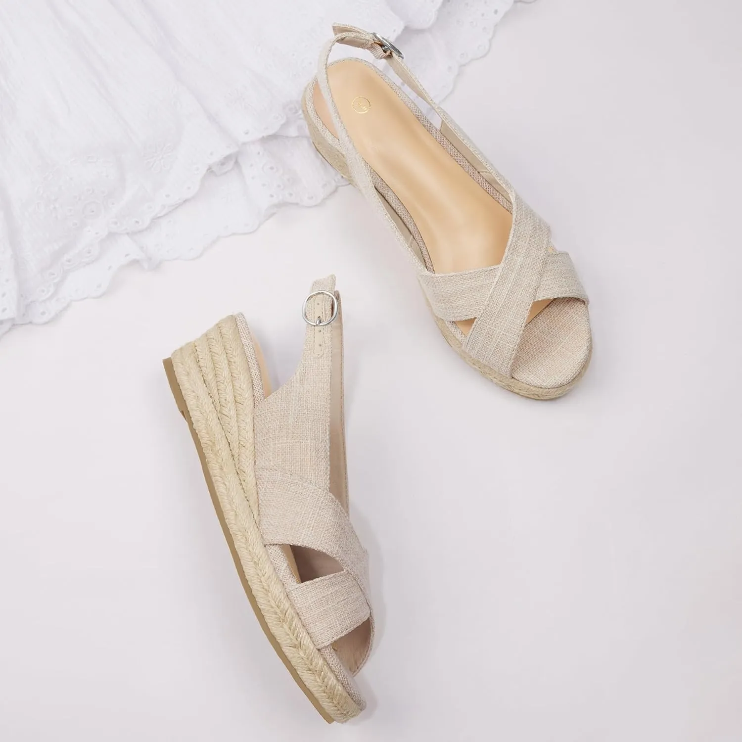 mysoft Women's Espadrille Sandals Low Wedge Platform Open Toe Slingback Ankle Strap Criss Cross Slip On Summer Shoes
