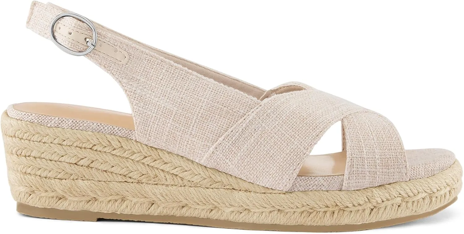mysoft Women's Espadrille Sandals Low Wedge Platform Open Toe Slingback Ankle Strap Criss Cross Slip On Summer Shoes