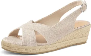 mysoft Women's Espadrille Sandals Low Wedge Platform Open Toe Slingback Ankle Strap Criss Cross Slip On Summer Shoes