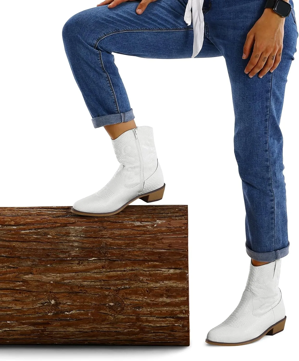mysoft Women's Fashion Western Cowboy Ankle Boots Short Cowgirl Low Heel Booties