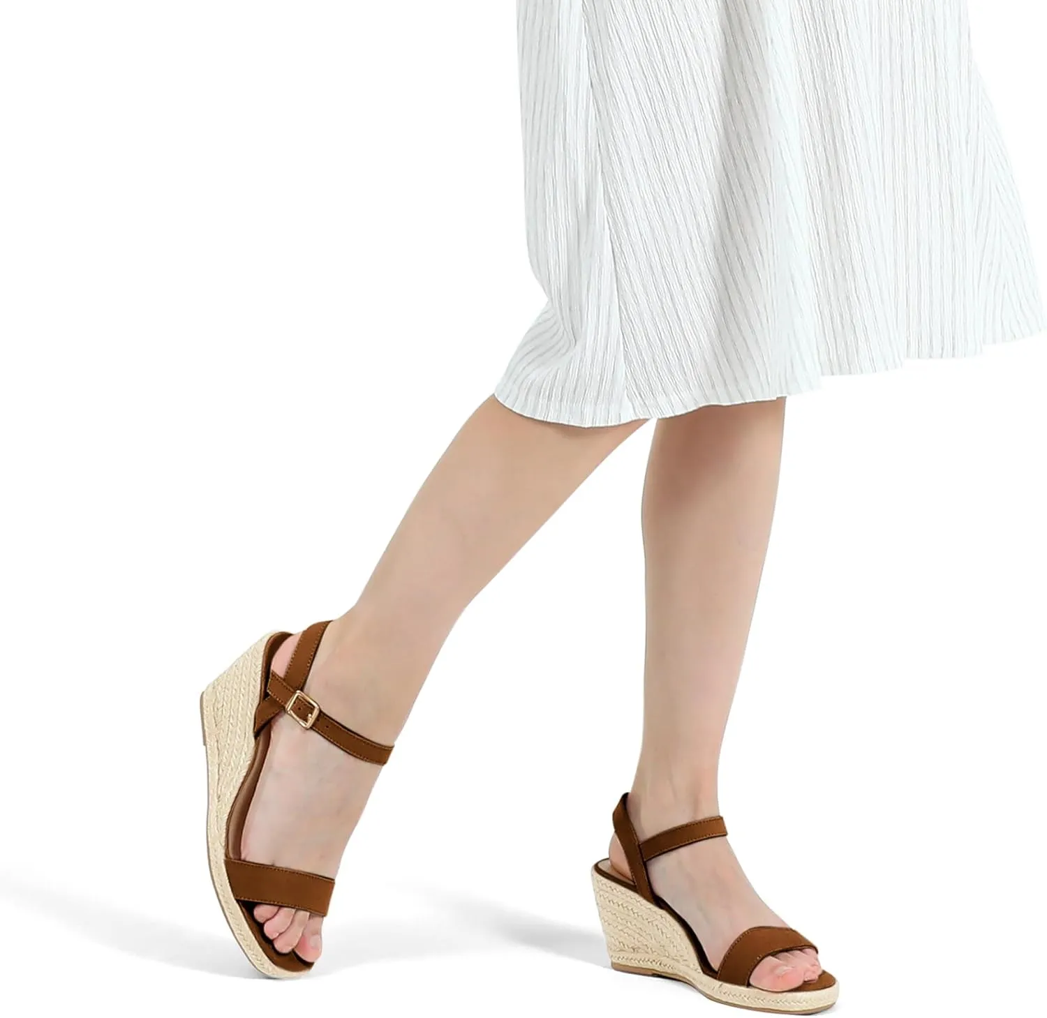 mysoft Women's Platform Espadrille Wedge Sandals Square Open Toe Ankle Strap Buckle Casual Summer Dressy Sandals