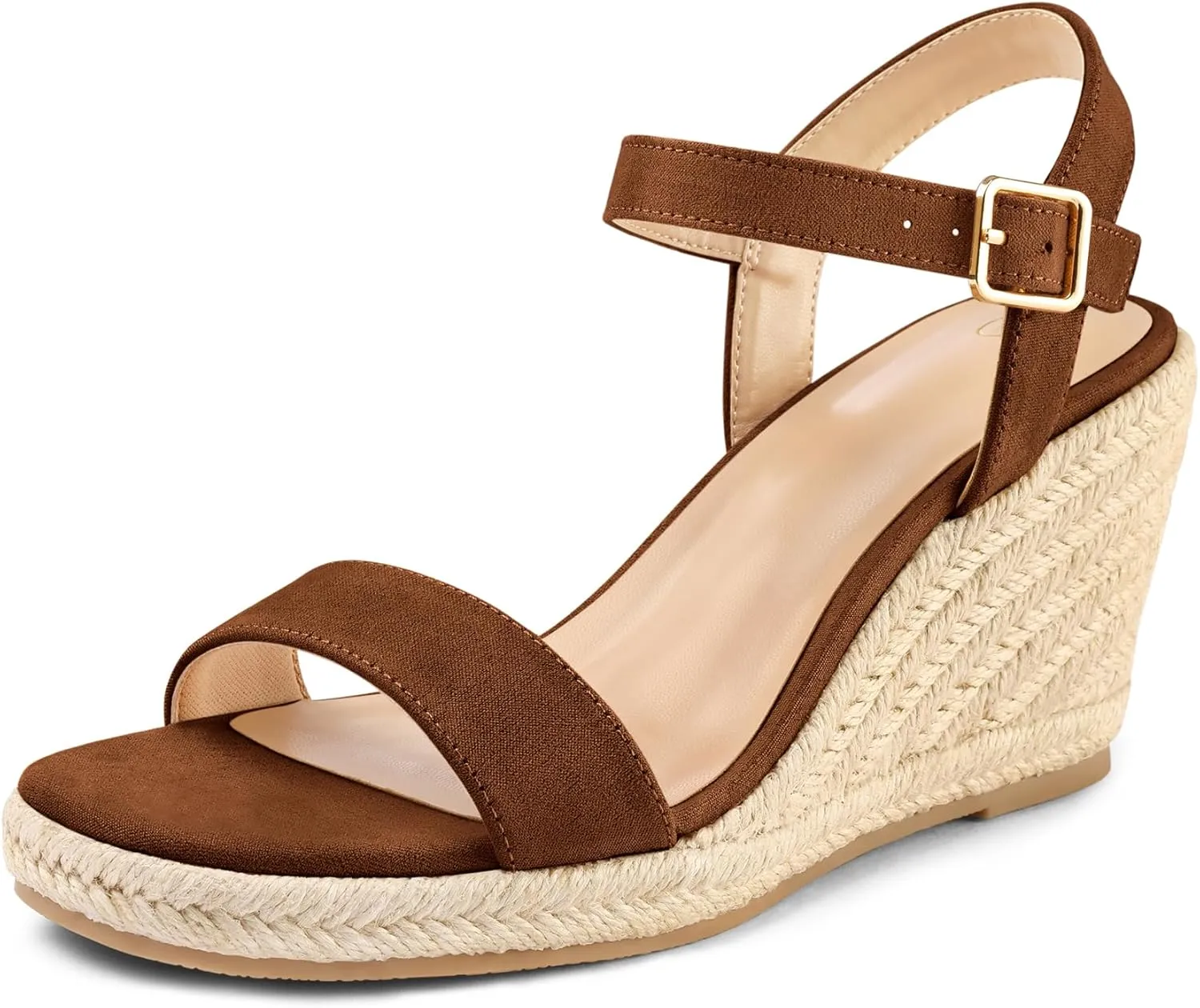 mysoft Women's Platform Espadrille Wedge Sandals Square Open Toe Ankle Strap Buckle Casual Summer Dressy Sandals