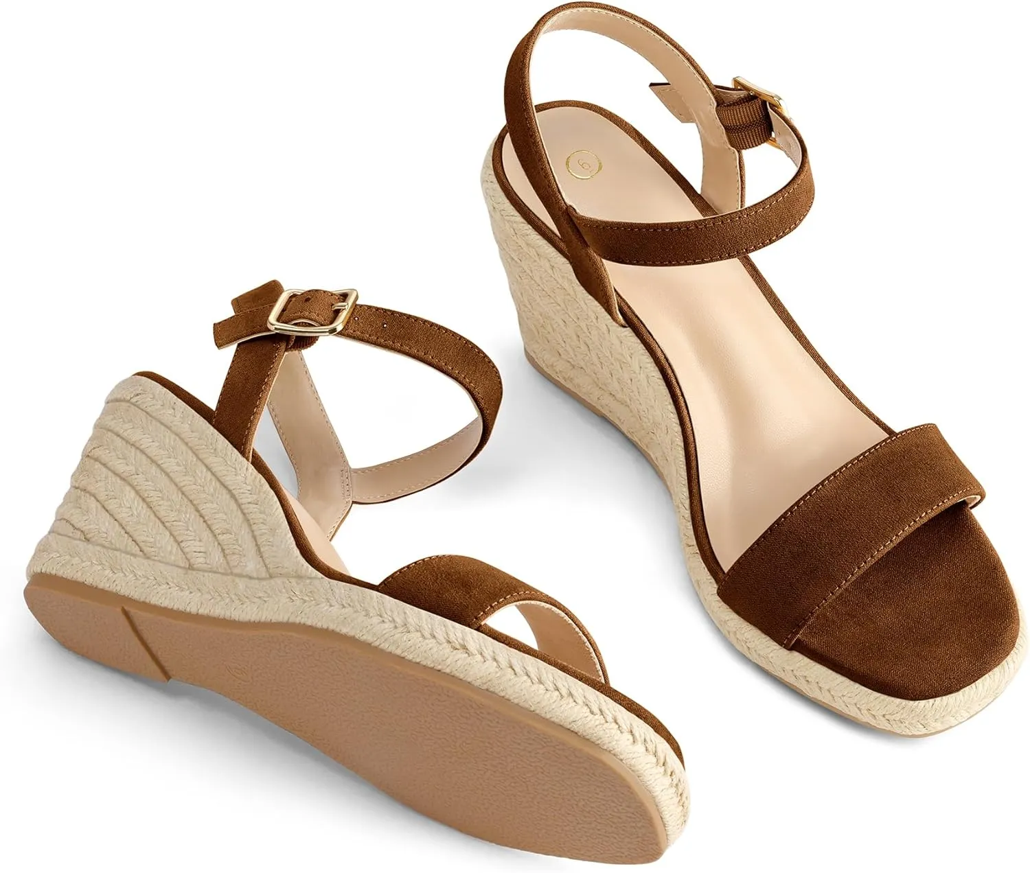 mysoft Women's Platform Espadrille Wedge Sandals Square Open Toe Ankle Strap Buckle Casual Summer Dressy Sandals