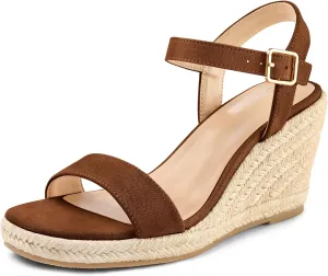 mysoft Women's Platform Espadrille Wedge Sandals Square Open Toe Ankle Strap Buckle Casual Summer Dressy Sandals