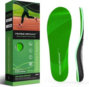 NASA Grade Green Running Sports Insoles – Semi-Rigid Low Arch Support Insoles Men Women - Shoe Insoles for Running & Sports