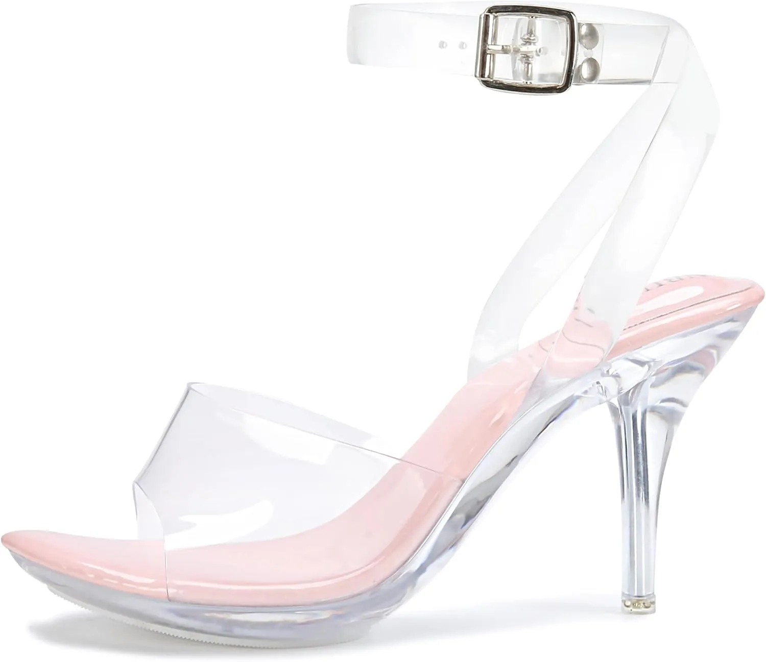 NBUUNBU Clear Heels For Women Transparent Strappy Platform Sandals Ankle Strap High kitten Heel Sexy Slingback Stiletto Comfortable Dress Shoes Open Toe Slip On Mules Pump