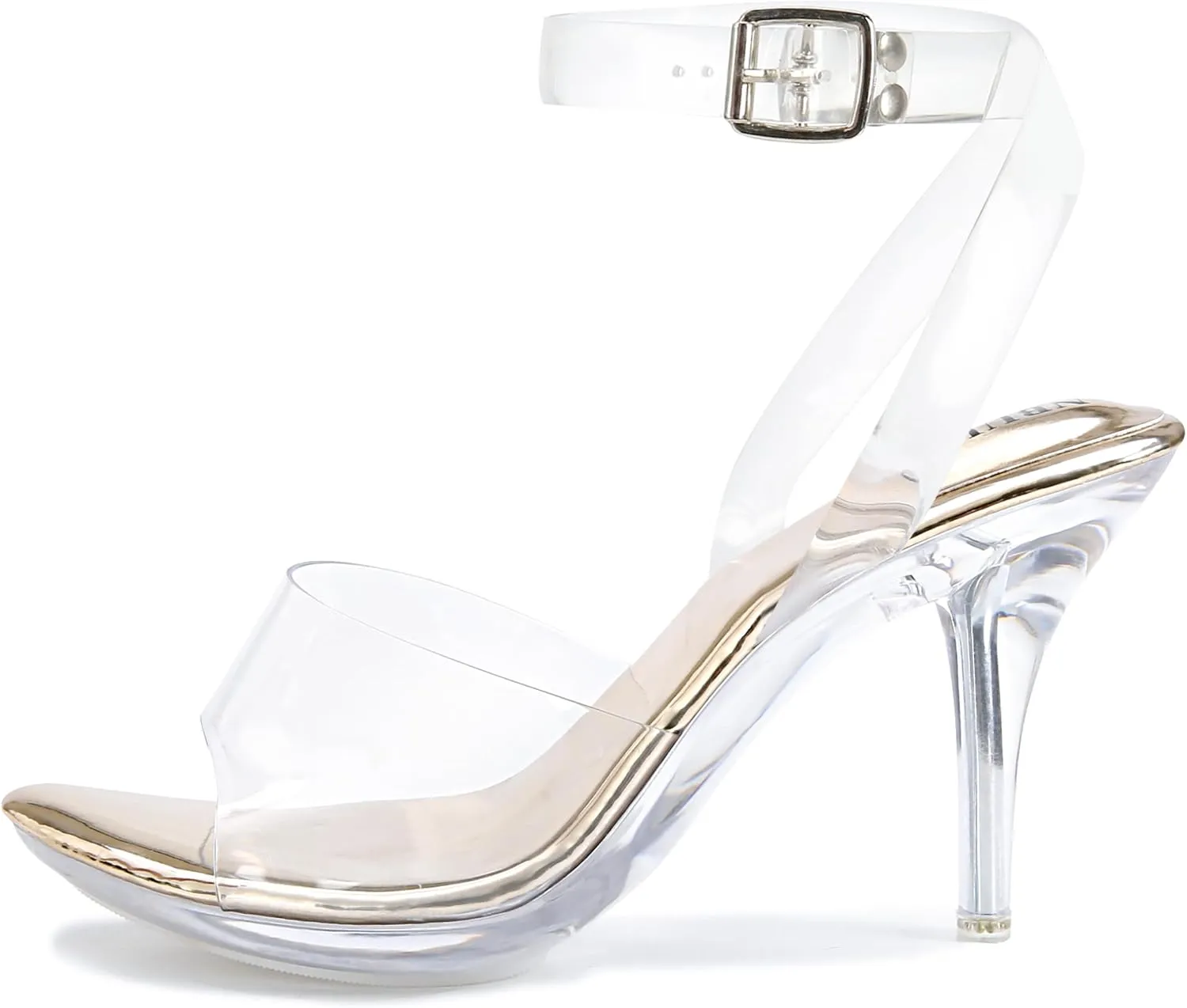 NBUUNBU Clear Heels For Women Transparent Strappy Platform Sandals Ankle Strap High kitten Heel Sexy Slingback Stiletto Comfortable Dress Shoes Open Toe Slip On Mules Pump