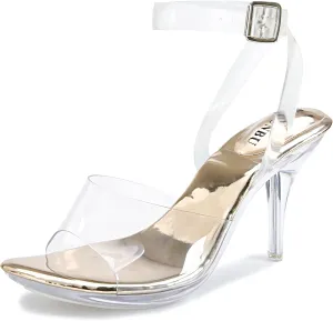 NBUUNBU Clear Heels For Women Transparent Strappy Platform Sandals Ankle Strap High kitten Heel Sexy Slingback Stiletto Comfortable Dress Shoes Open Toe Slip On Mules Pump
