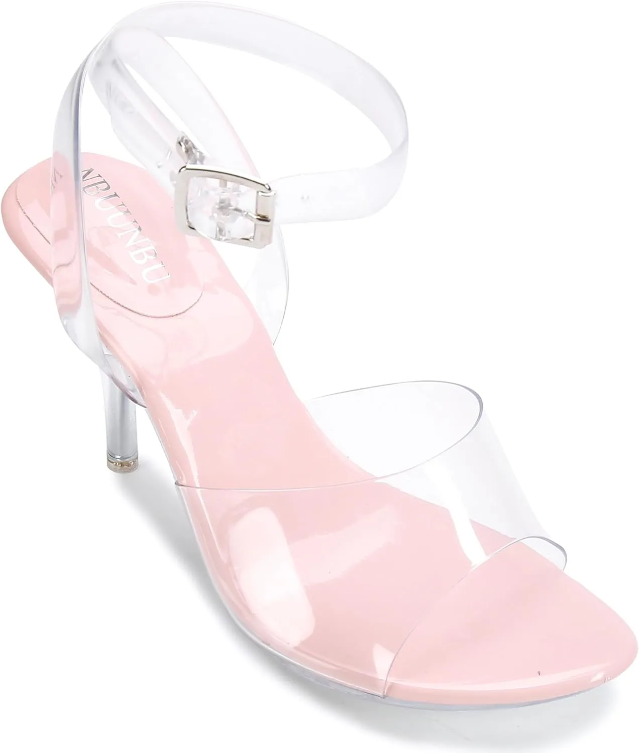 NBUUNBU Clear Heels For Women Transparent Strappy Platform Sandals Ankle Strap High kitten Heel Sexy Slingback Stiletto Comfortable Dress Shoes Open Toe Slip On Mules Pump