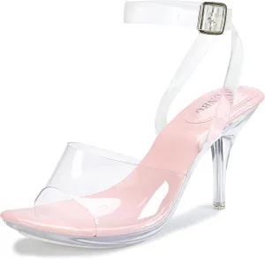 NBUUNBU Clear Heels For Women Transparent Strappy Platform Sandals Ankle Strap High kitten Heel Sexy Slingback Stiletto Comfortable Dress Shoes Open Toe Slip On Mules Pump