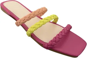 New Hot 2025 Slides Braided Straps Flat Sandals for Women Slip-On Dressy Sandal Summer Beach Slippers Casual Footwear