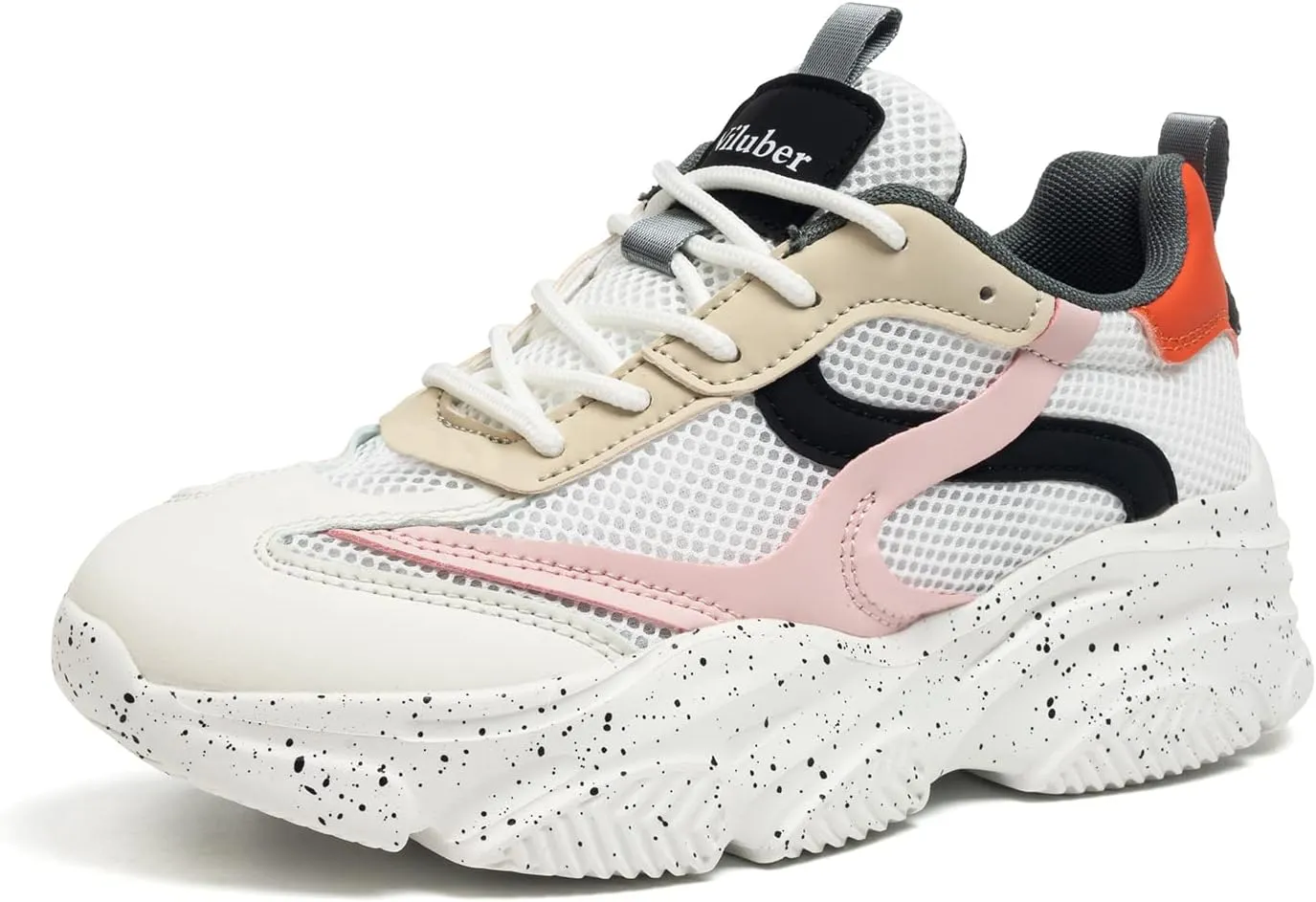 Niluber Women's Chunky Platform Sneakers-Slip On Breathable Running Shoes-Lightweight Glitter Rhinestone White Black Walking Shoes