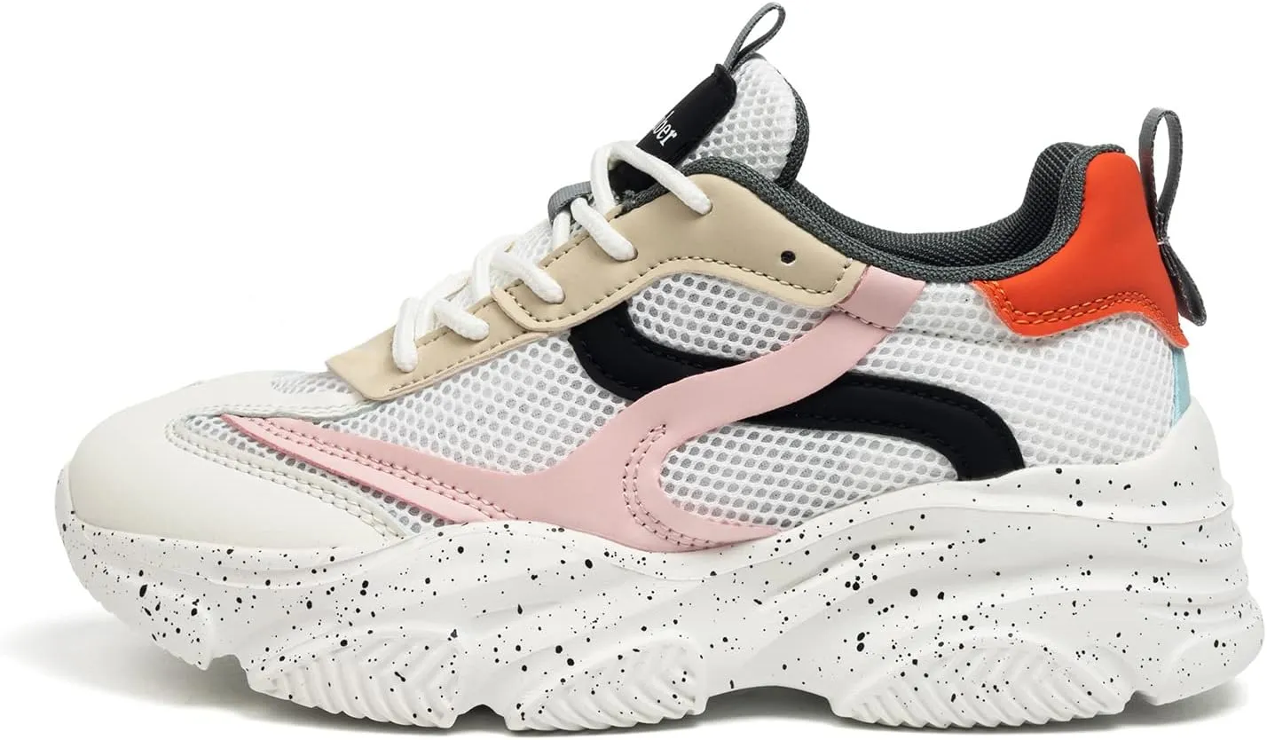 Niluber Women's Chunky Platform Sneakers-Slip On Breathable Running Shoes-Lightweight Glitter Rhinestone White Black Walking Shoes