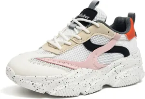 Niluber Women's Chunky Platform Sneakers-Slip On Breathable Running Shoes-Lightweight Glitter Rhinestone White Black Walking Shoes