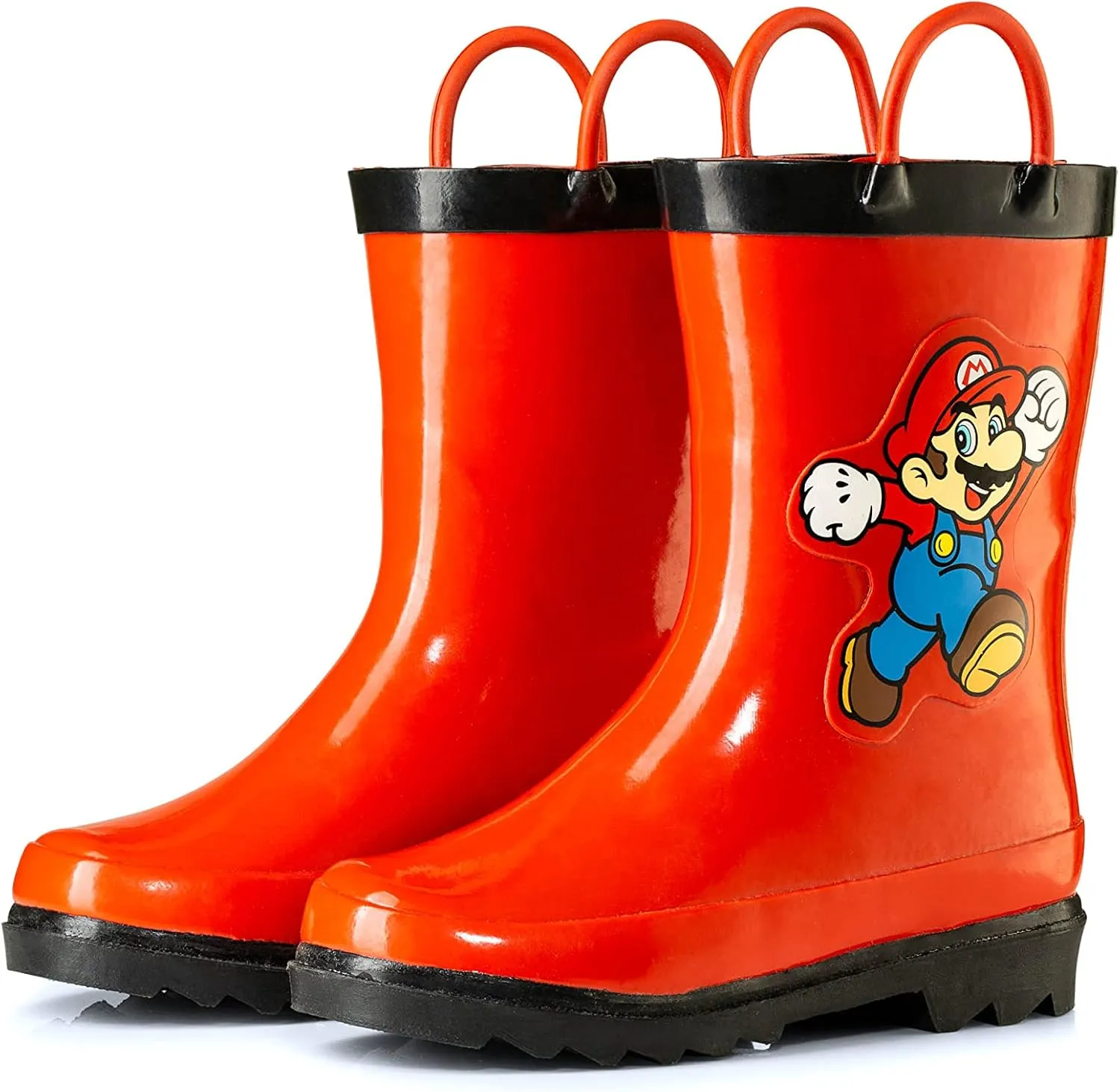 Nintendo Super Mario Boys' Waterproof Rubber Rain Boots with Easy-On Handles – Toddler, Little Kid & Big Kid Sizes