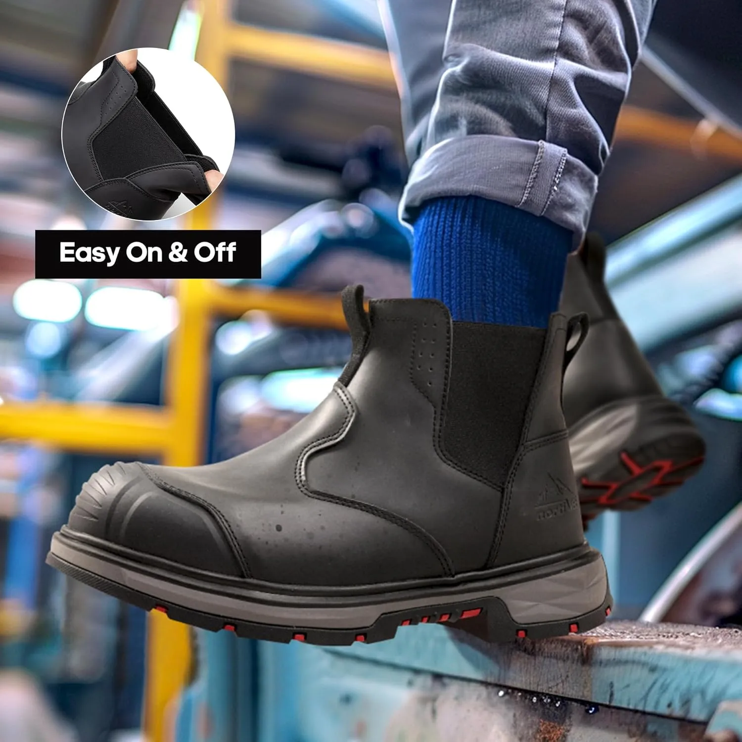 NORTIV 8 Slip-on Steel Toe Work Boots for Men Waterproof Safety Construction Boots