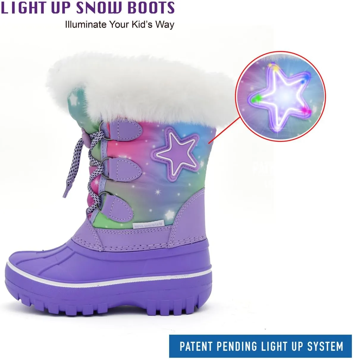 Nova Mountain Light Up Boots Boys Girls Little Kids Winter Snow Boots