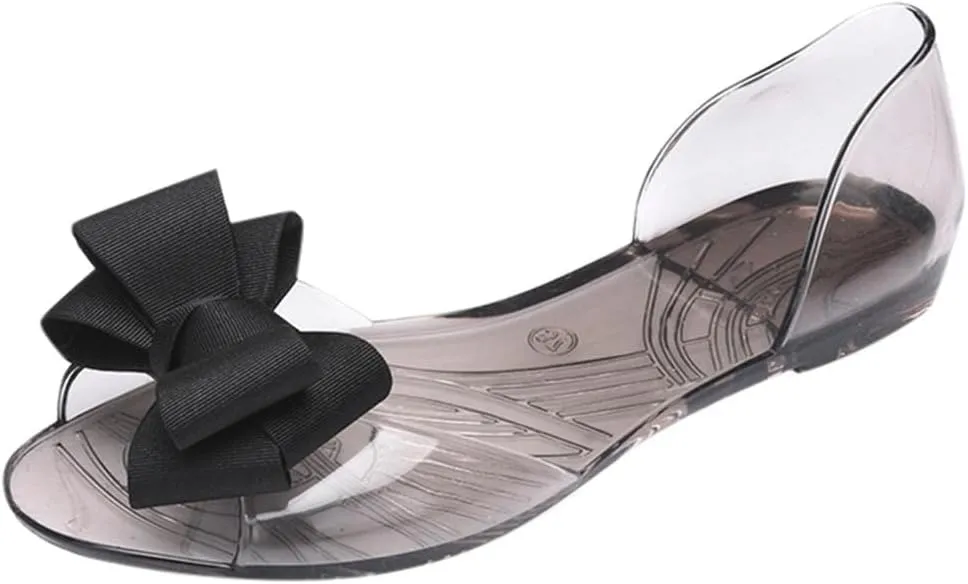 Nyybw Women Girls Ribbon Bow Jelly Flats Slip On Ballet Shoes Clear Open Front Crystal Summer Soft Flats Shoes Loafers