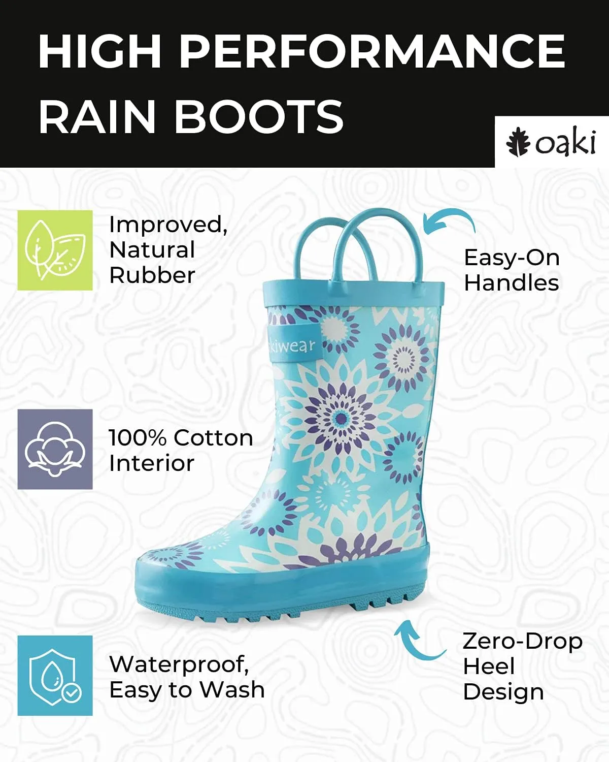 OAKI Toddler Rain Boots - Perfect Kids Rain Boots for Any Weather - Durable Rubber Baby Rain Boots Keep Little Feet Dry, Lightweight Waterproof with Easy-on Handle