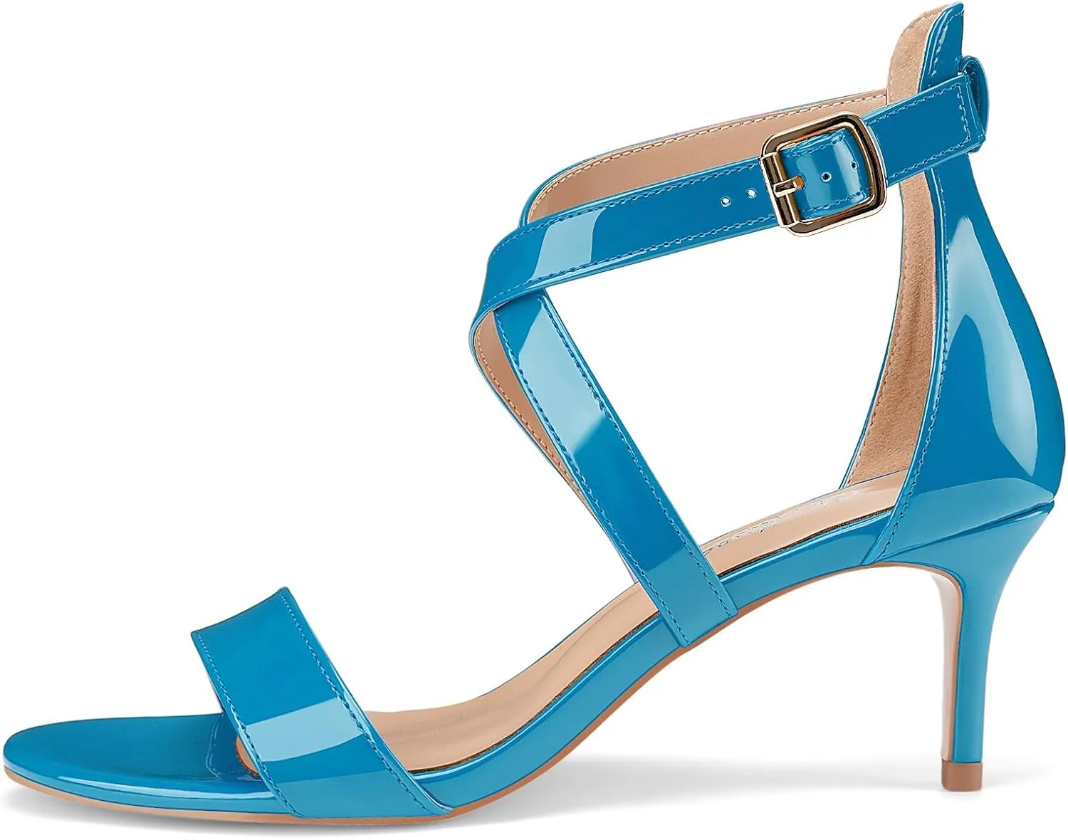 Oh Mispares Women’s Heeled Sandals Round Open Toe Mid Stiletto Heel Adjustable Crossover Straps Buckle Patent Leather Summer Dress Shoes Wedding Party Prom