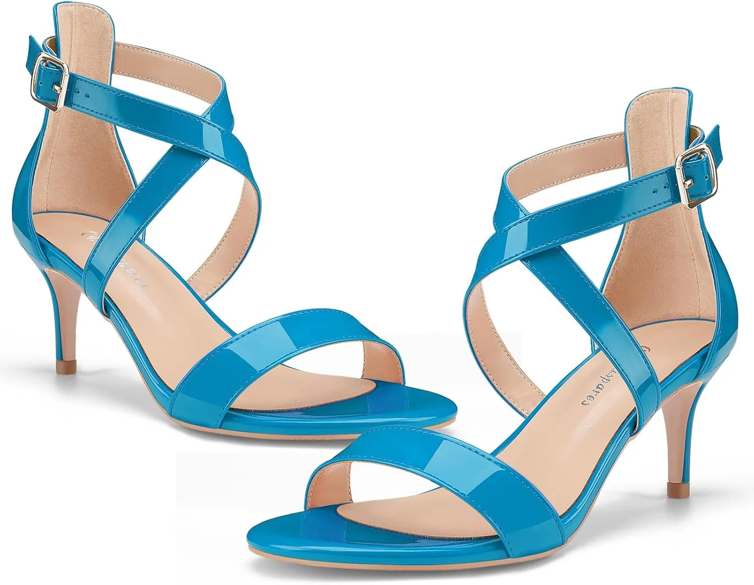 Oh Mispares Women’s Heeled Sandals Round Open Toe Mid Stiletto Heel Adjustable Crossover Straps Buckle Patent Leather Summer Dress Shoes Wedding Party Prom