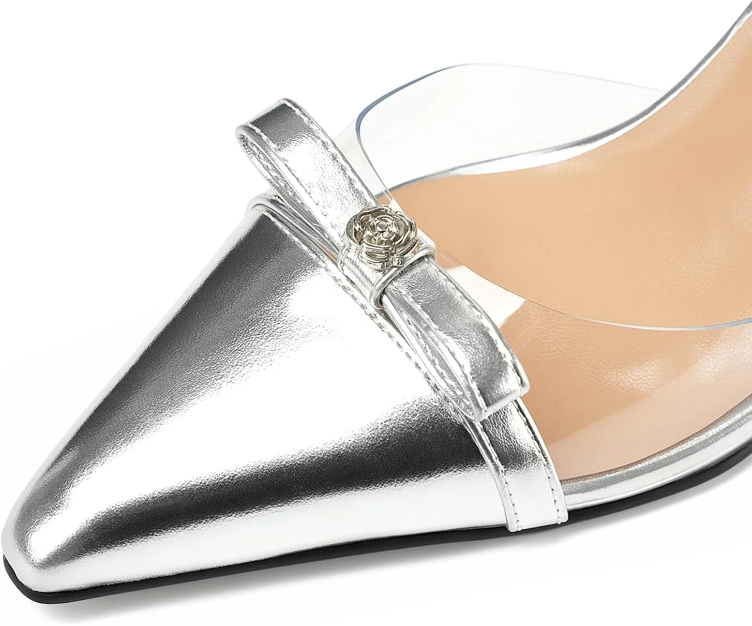 Oh Mispares Women’s Heeled Sandals Wedge Heel Slingback Heels Pointed Closed Toe Transparent Bow Ankle Strap Wedding Bridal Prom Dress Pump Shoes