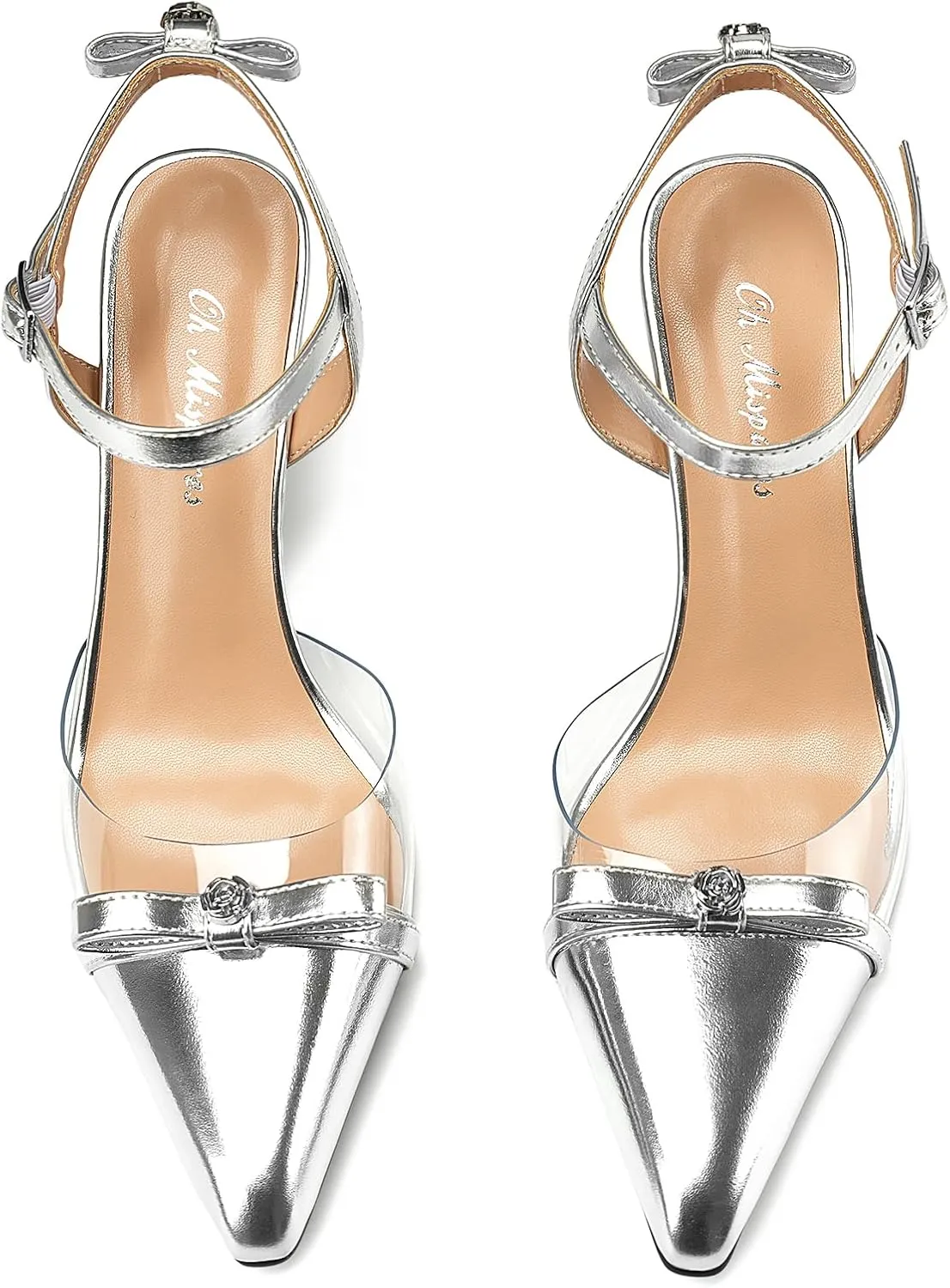Oh Mispares Women’s Heeled Sandals Wedge Heel Slingback Heels Pointed Closed Toe Transparent Bow Ankle Strap Wedding Bridal Prom Dress Pump Shoes