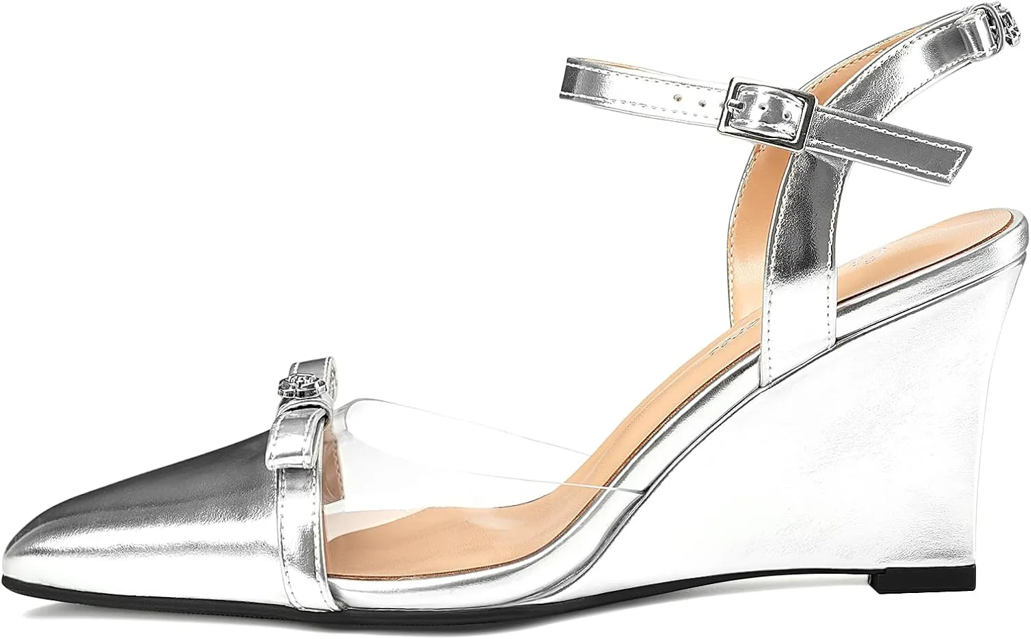 Oh Mispares Women’s Heeled Sandals Wedge Heel Slingback Heels Pointed Closed Toe Transparent Bow Ankle Strap Wedding Bridal Prom Dress Pump Shoes