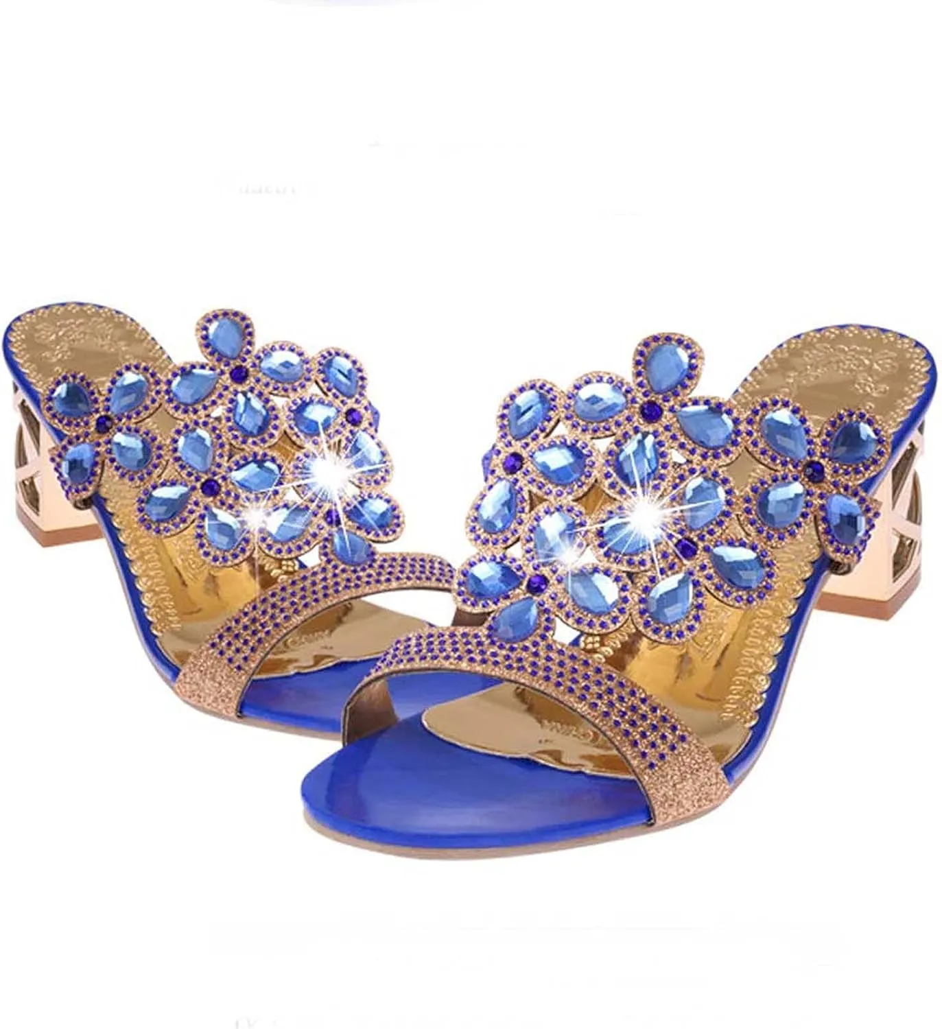 oiangi Sparkly Rhinestone Sandals for Women,Fashion Flip Flops Open Toe High Heel Pump Sandals,Casual Block Heel Sandal