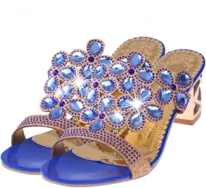 oiangi Sparkly Rhinestone Sandals for Women,Fashion Flip Flops Open Toe High Heel Pump Sandals,Casual Block Heel Sandal