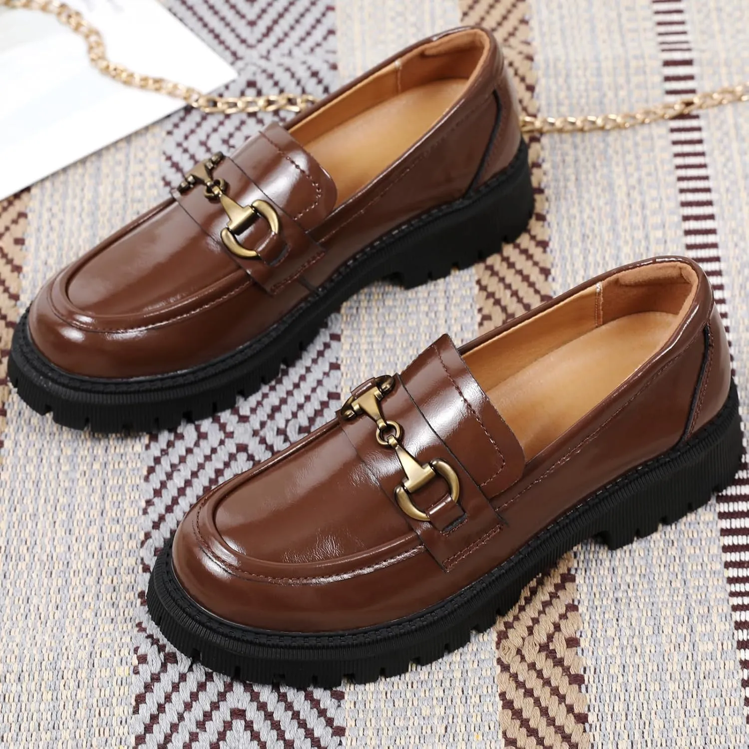 OKJ Loafers for Women Chunky Women's Loafers & Slip-ons Fashion Penny Comfort Business Casual Shoes Dressy Office Work Slip on Black Platform Loafers for Womens