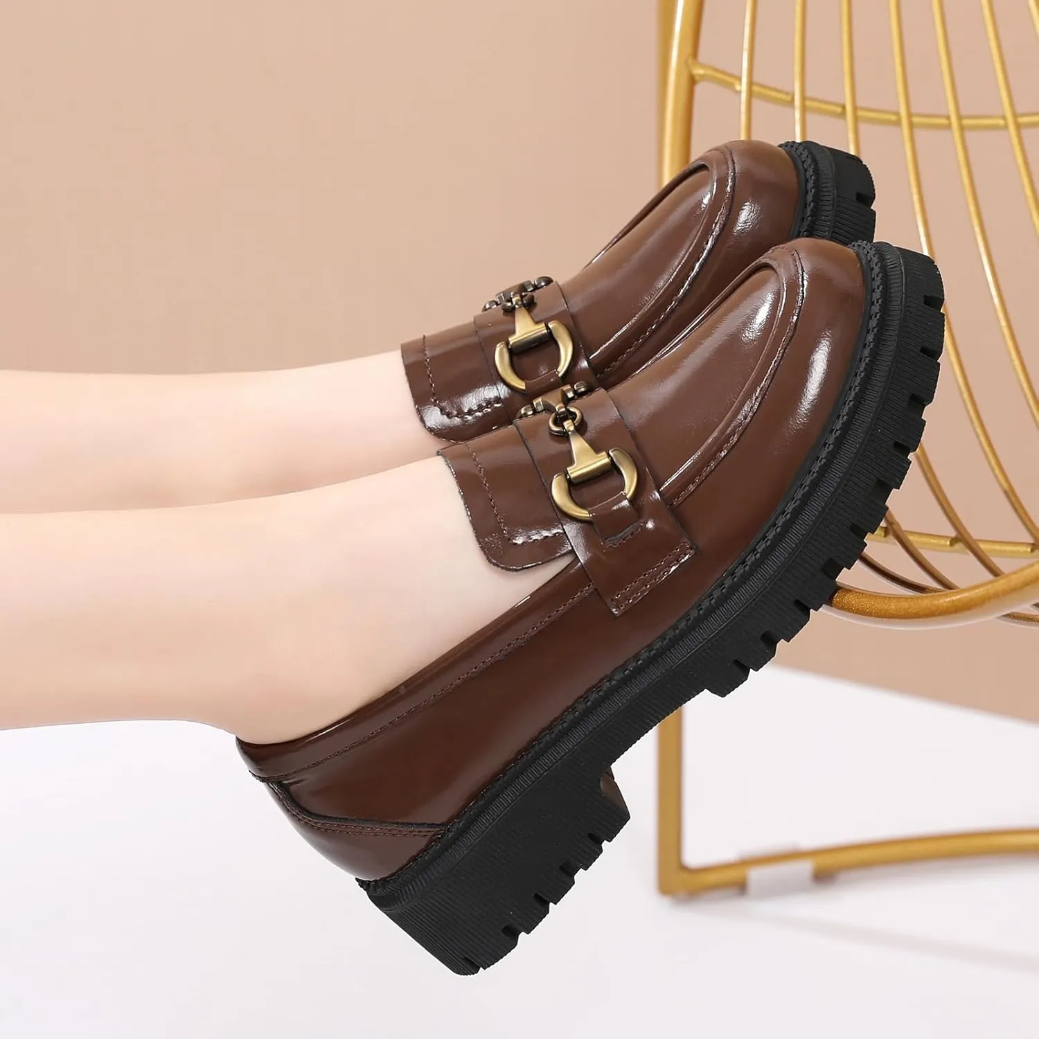 OKJ Loafers for Women Chunky Women's Loafers & Slip-ons Fashion Penny Comfort Business Casual Shoes Dressy Office Work Slip on Black Platform Loafers for Womens