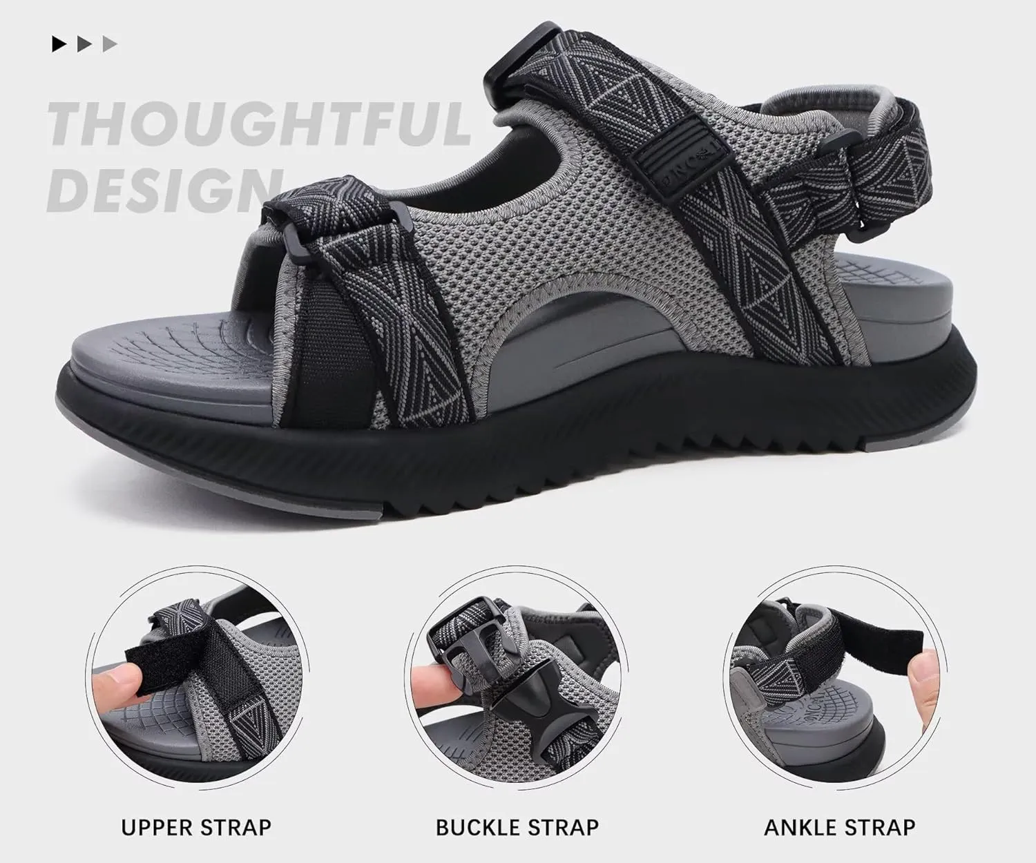 ONCAI Hiking Sandals for Men Arch Support Walking Breathable Mesh Beach Sandalias and Orthopedic Man Recovery Sports Sandles with Adjustable Strap