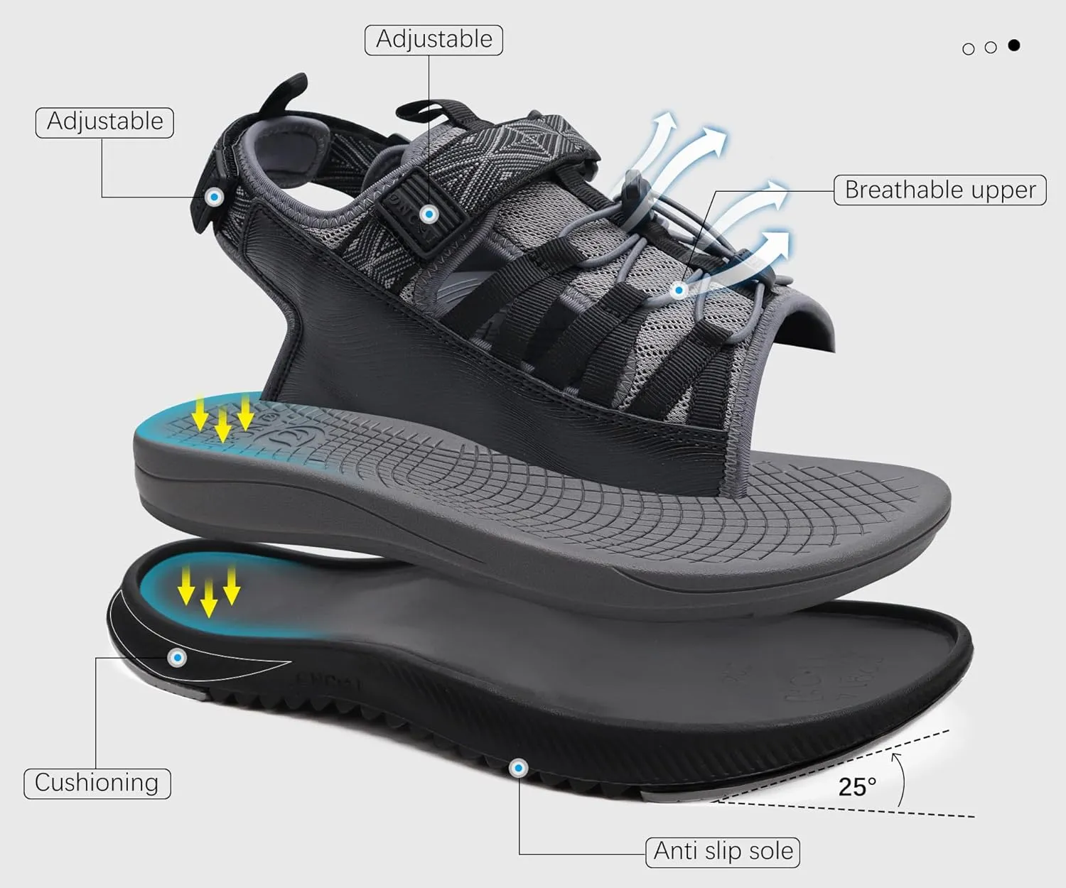 ONCAI Men Hiking Sandals, Arch Support Walking Sandals with Outdoor Orthotic Footbed for Plantar Fasciitis, Hombre Sandalias Recovery Sport Size 7-14